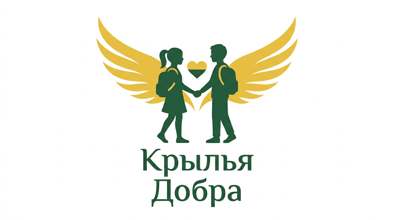 Логотип «Крылья Добра»: дети с крыльями и надпись организации
